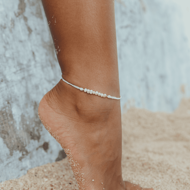 Lahaina Pearl Handmade Anklet - White