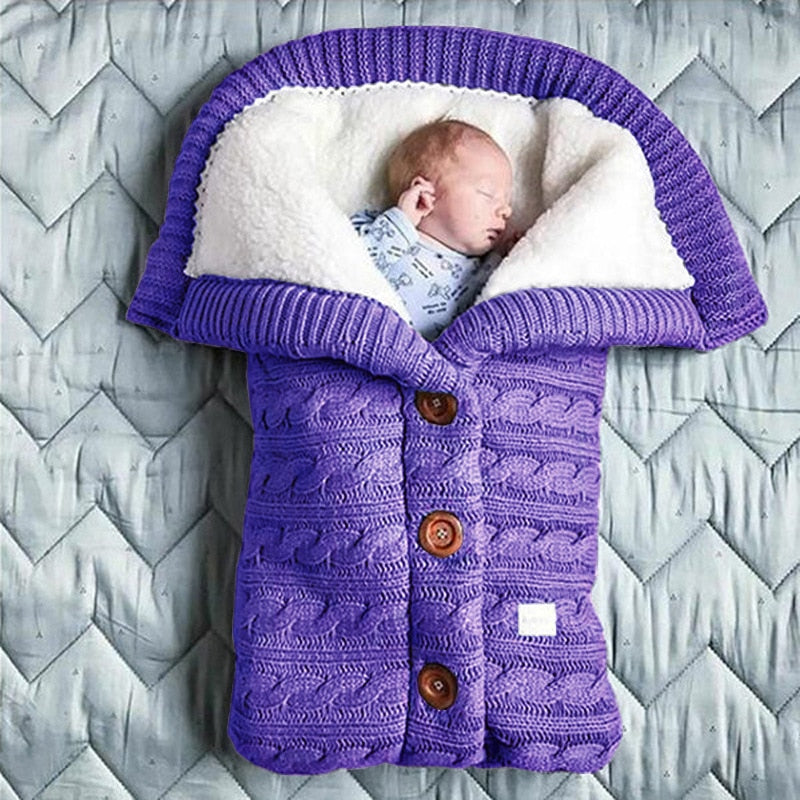 Newborn Baby Winter Warm Sleeping Bag - Button Knit Swaddle Wrap - Stroller Blanket for Infants - Toddler Swaddling Blanket