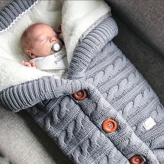 Newborn Baby Winter Warm Sleeping Bag - Button Knit Swaddle Wrap - Stroller Blanket for Infants - Toddler Swaddling Blanket