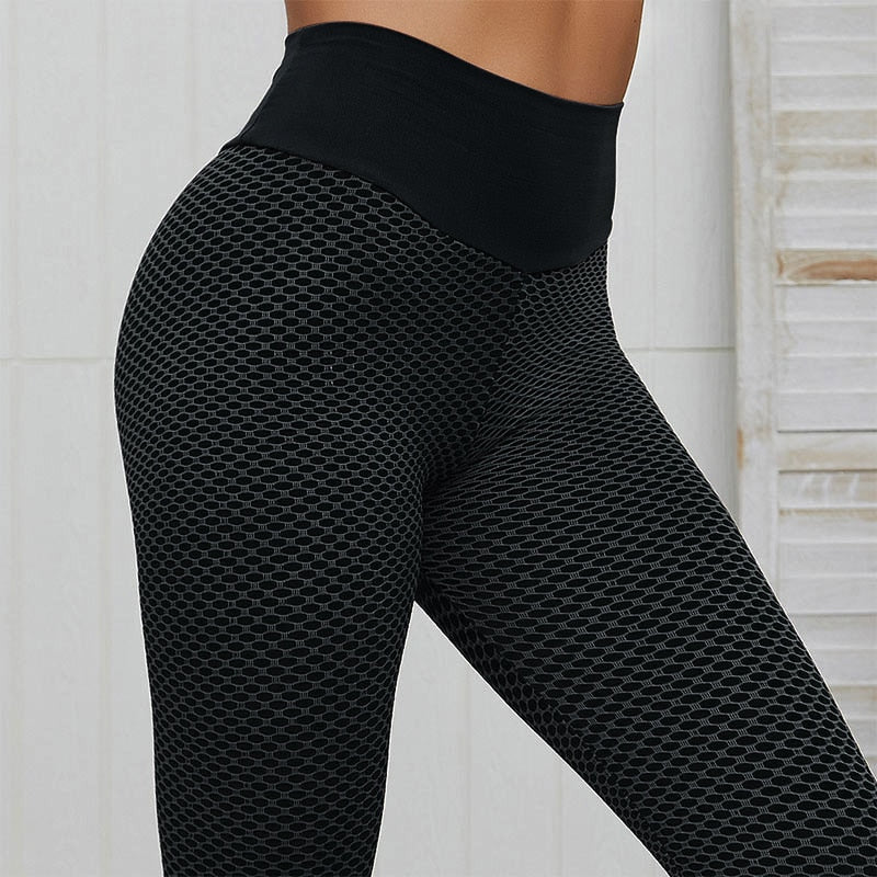 CHRLEISURE Grid Tights Yoga Pants Women - Seamless High Waist Leggings, Breathable Gym Fitness Push Up Clothing, Girl Yoga Pant