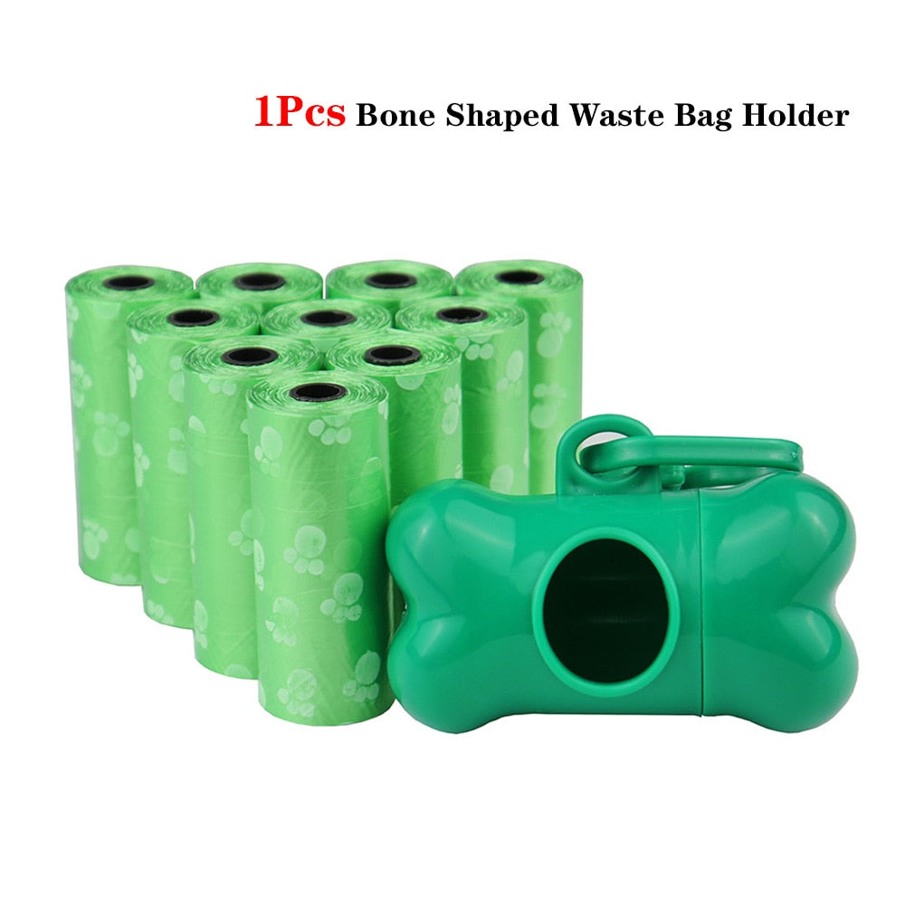 Pet Poop Bags - Disposable Dog Waste Bags with Leash Clip - Bulk Poop Bags with Bone Bag Dispenser - 5 Rolls (75Pcs) with Paw Prints