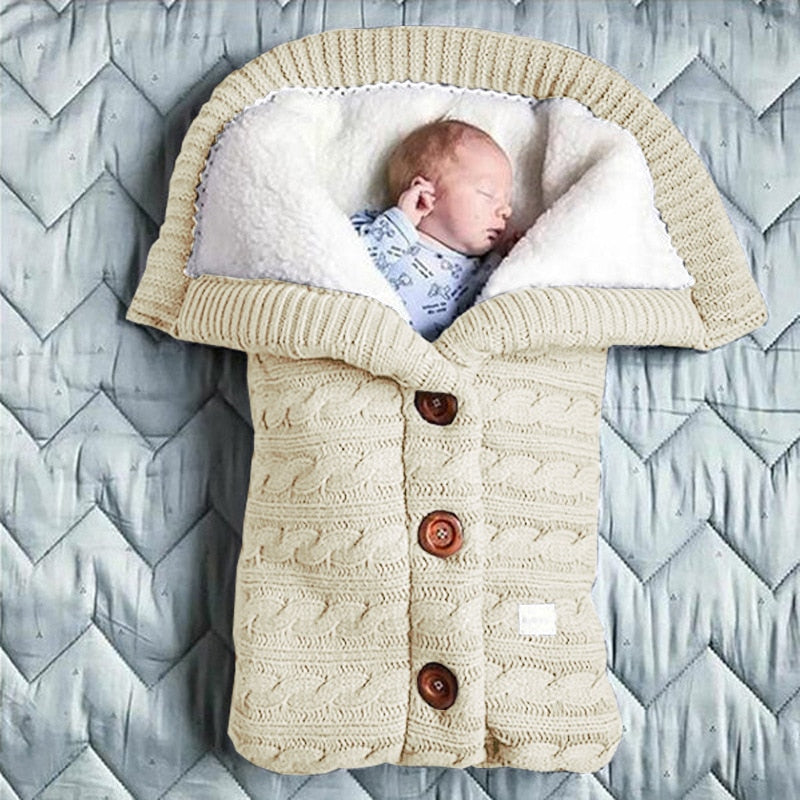 Newborn Baby Winter Warm Sleeping Bag - Button Knit Swaddle Wrap - Stroller Blanket for Infants - Toddler Swaddling Blanket