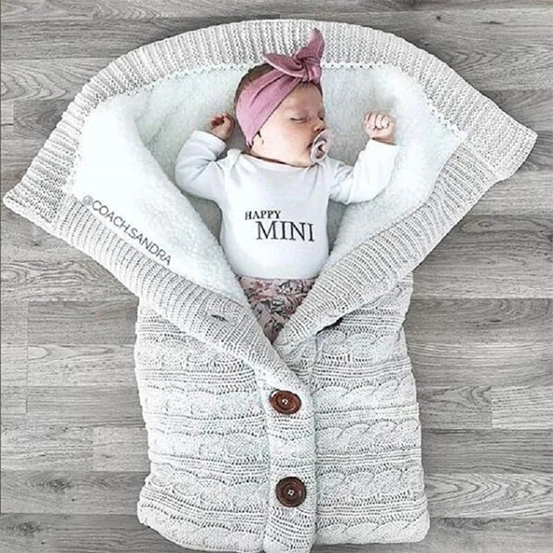 Newborn Baby Winter Warm Sleeping Bag - Button Knit Swaddle Wrap - Stroller Blanket for Infants - Toddler Swaddling Blanket