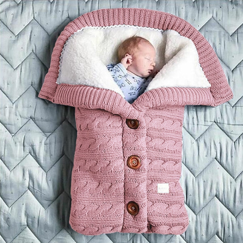 Newborn Baby Winter Warm Sleeping Bag - Button Knit Swaddle Wrap - Stroller Blanket for Infants - Toddler Swaddling Blanket