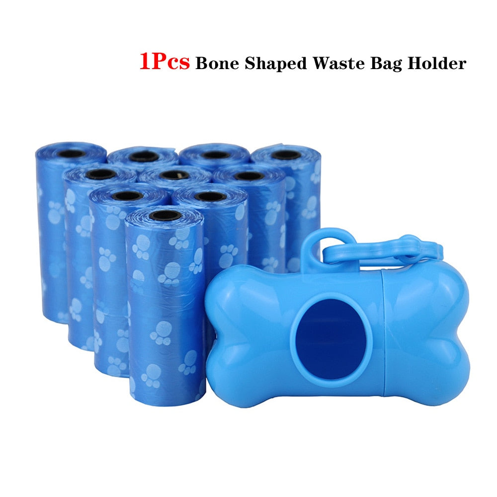 Pet Poop Bags - Disposable Dog Waste Bags with Leash Clip - Bulk Poop Bags with Bone Bag Dispenser - 5 Rolls (75Pcs) with Paw Prints