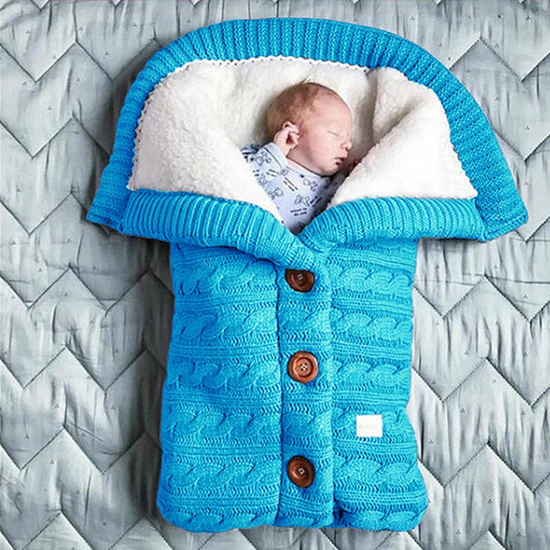 Newborn Baby Winter Warm Sleeping Bag - Button Knit Swaddle Wrap - Stroller Blanket for Infants - Toddler Swaddling Blanket