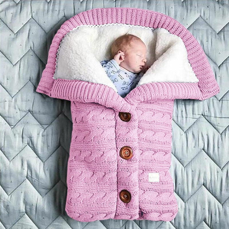 Newborn Baby Winter Warm Sleeping Bag - Button Knit Swaddle Wrap - Stroller Blanket for Infants - Toddler Swaddling Blanket