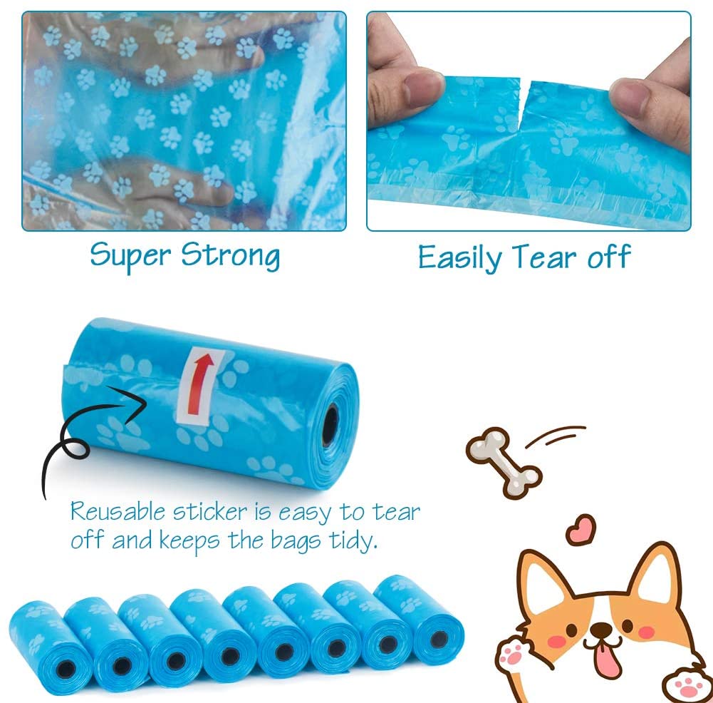 Pet Poop Bags - Disposable Dog Waste Bags with Leash Clip - Bulk Poop Bags with Bone Bag Dispenser - 5 Rolls (75Pcs) with Paw Prints