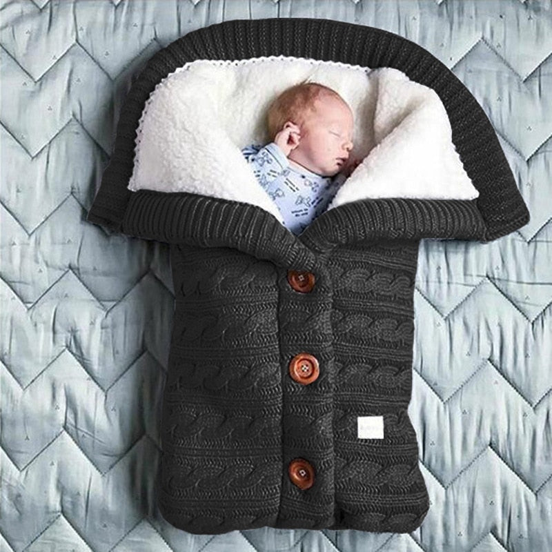 Newborn Baby Winter Warm Sleeping Bag - Button Knit Swaddle Wrap - Stroller Blanket for Infants - Toddler Swaddling Blanket