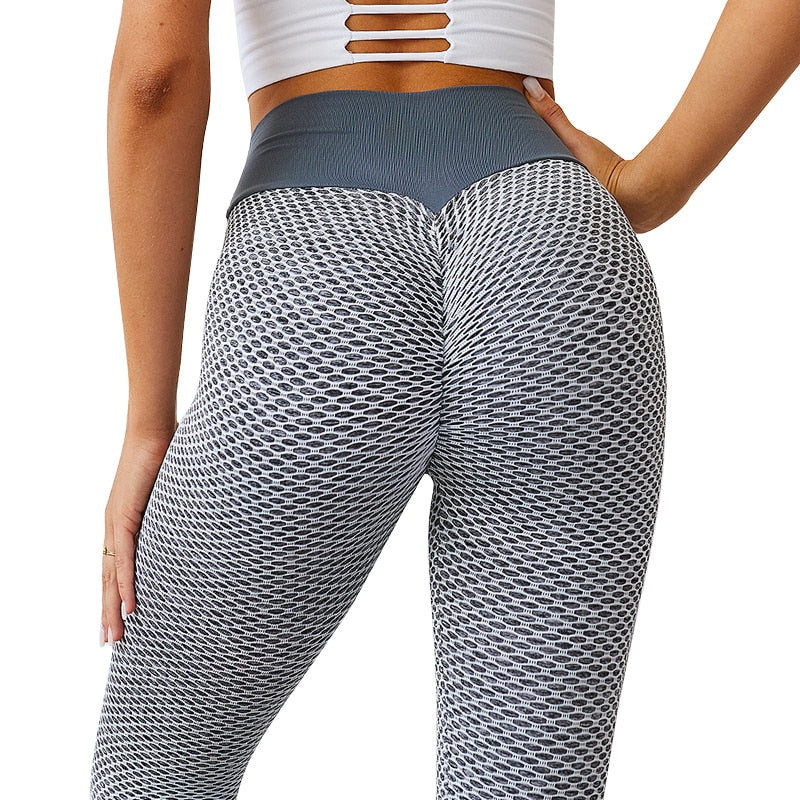 CHRLEISURE Grid Tights Yoga Pants Women - Seamless High Waist Leggings, Breathable Gym Fitness Push Up Clothing, Girl Yoga Pant