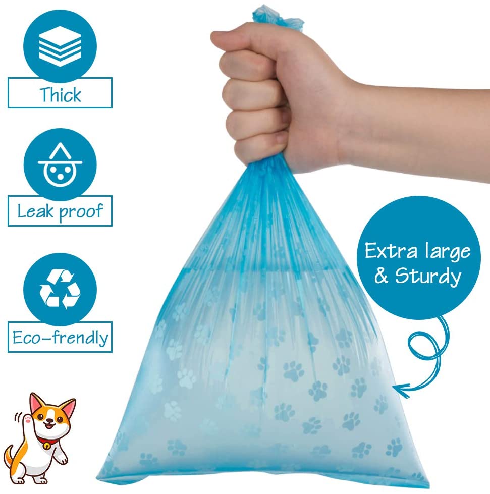 Pet Poop Bags - Disposable Dog Waste Bags with Leash Clip - Bulk Poop Bags with Bone Bag Dispenser - 5 Rolls (75Pcs) with Paw Prints