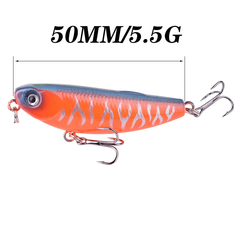 Premium Top Water Pencil Fishing Lure - 5cm 5.5g Floating Wobbler with 10# Hooks for Bass