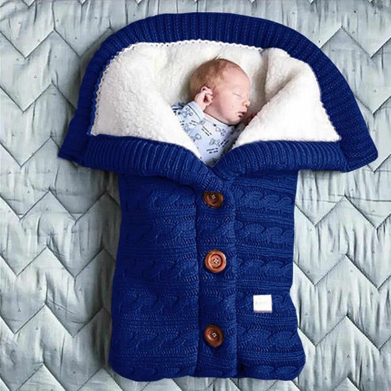 Newborn Baby Winter Warm Sleeping Bag - Button Knit Swaddle Wrap - Stroller Blanket for Infants - Toddler Swaddling Blanket