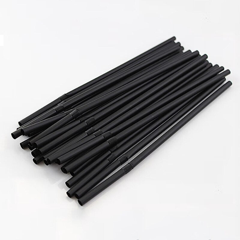 Black Disposable Straws - Flexible Drinking Straws, Plastic Curved Bendable Drink Tube, Reusable Straw, Wedding Bar Party Accessories