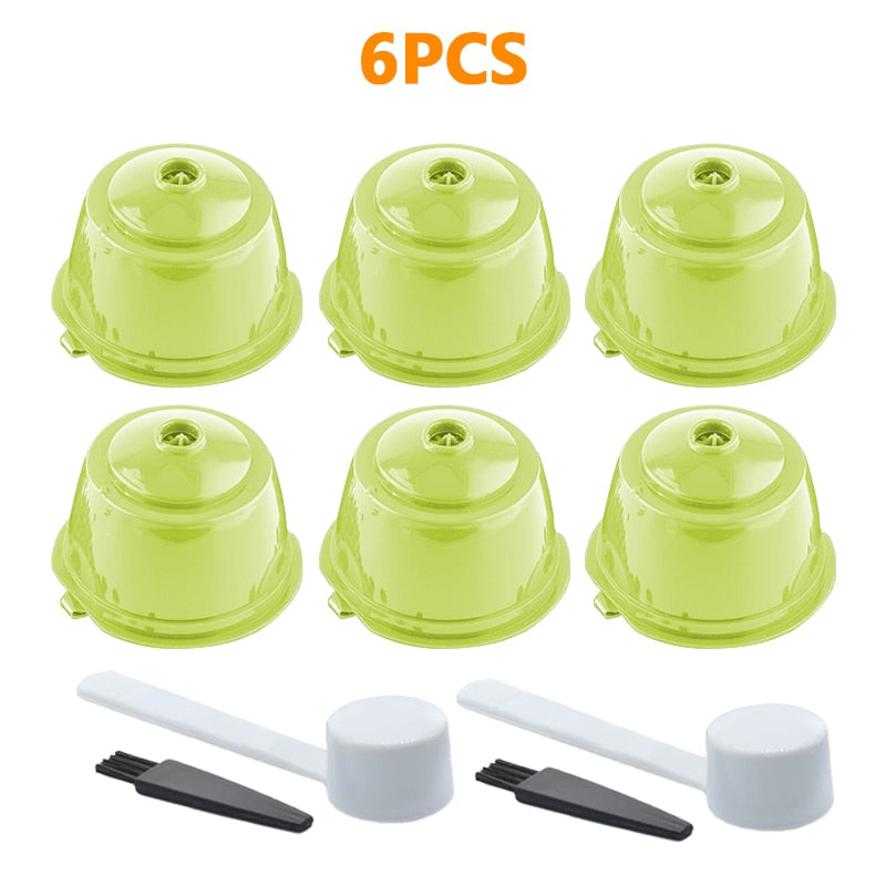 Reusable Coffee Filters Set - Refillable Coffee Capsules Pods for Dolce Gusto Coffee Maker - Includes Spoon and Cleaning Brush - 2/4/6 PCS