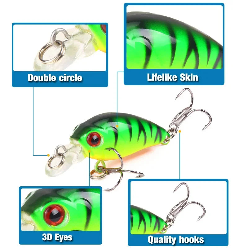 Premium Minnow Fishing Lure - 45mm 3.8g Crankbait | Topwater Hard Bait for Bass, Japan Fly Fishing Accessories