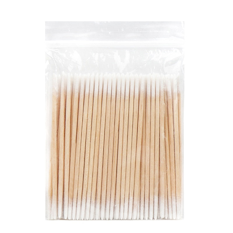 Disposable Ultra-small Cotton Swab Brush - 100/300 Pcs, Lint-Free Micro Wood Makeup Brushes, Eyelash Extension Glue Removing Tools