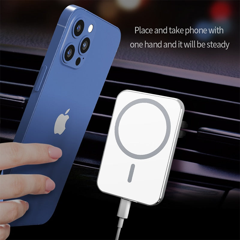 Magnetic MagSafe Car Phone Mount - iPhone 12, 13, 14 Pro Max Accessories - 15W Fast Qi Wireless Charging - Smartphone Car Charger