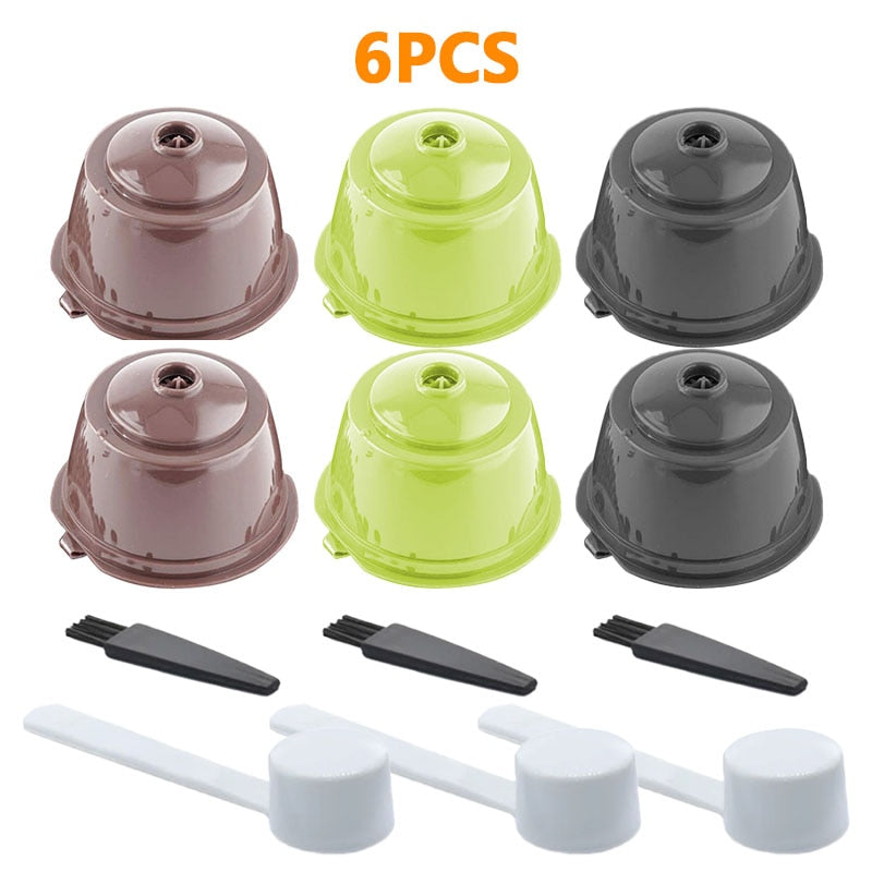 Reusable Coffee Filters Set - Refillable Coffee Capsules Pods for Dolce Gusto Coffee Maker - Includes Spoon and Cleaning Brush - 2/4/6 PCS