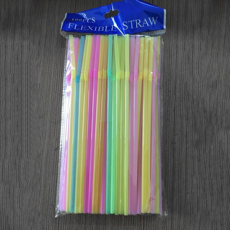 Black Disposable Straws - Flexible Drinking Straws, Plastic Curved Bendable Drink Tube, Reusable Straw, Wedding Bar Party Accessories