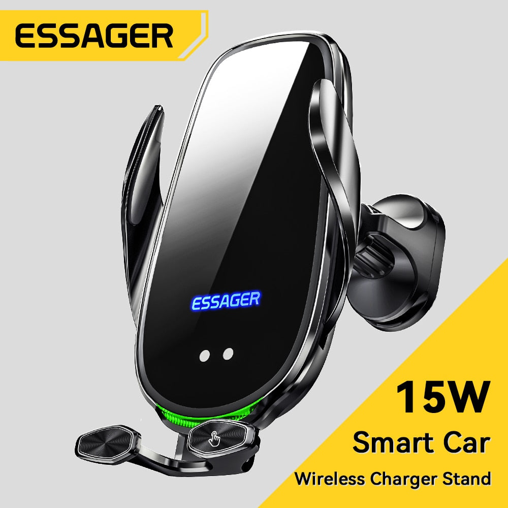 Essager Qi 15W Wireless Charger Car Phone Holder - In-Car Air Vent Mount for iPhone 14 13 12 X Pro Max, Xiaomi, Huawei - Fast Charging