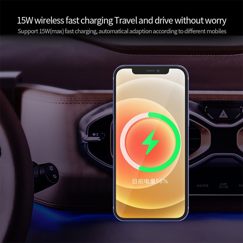 Magnetic MagSafe Car Phone Mount - iPhone 12, 13, 14 Pro Max Accessories - 15W Fast Qi Wireless Charging - Smartphone Car Charger