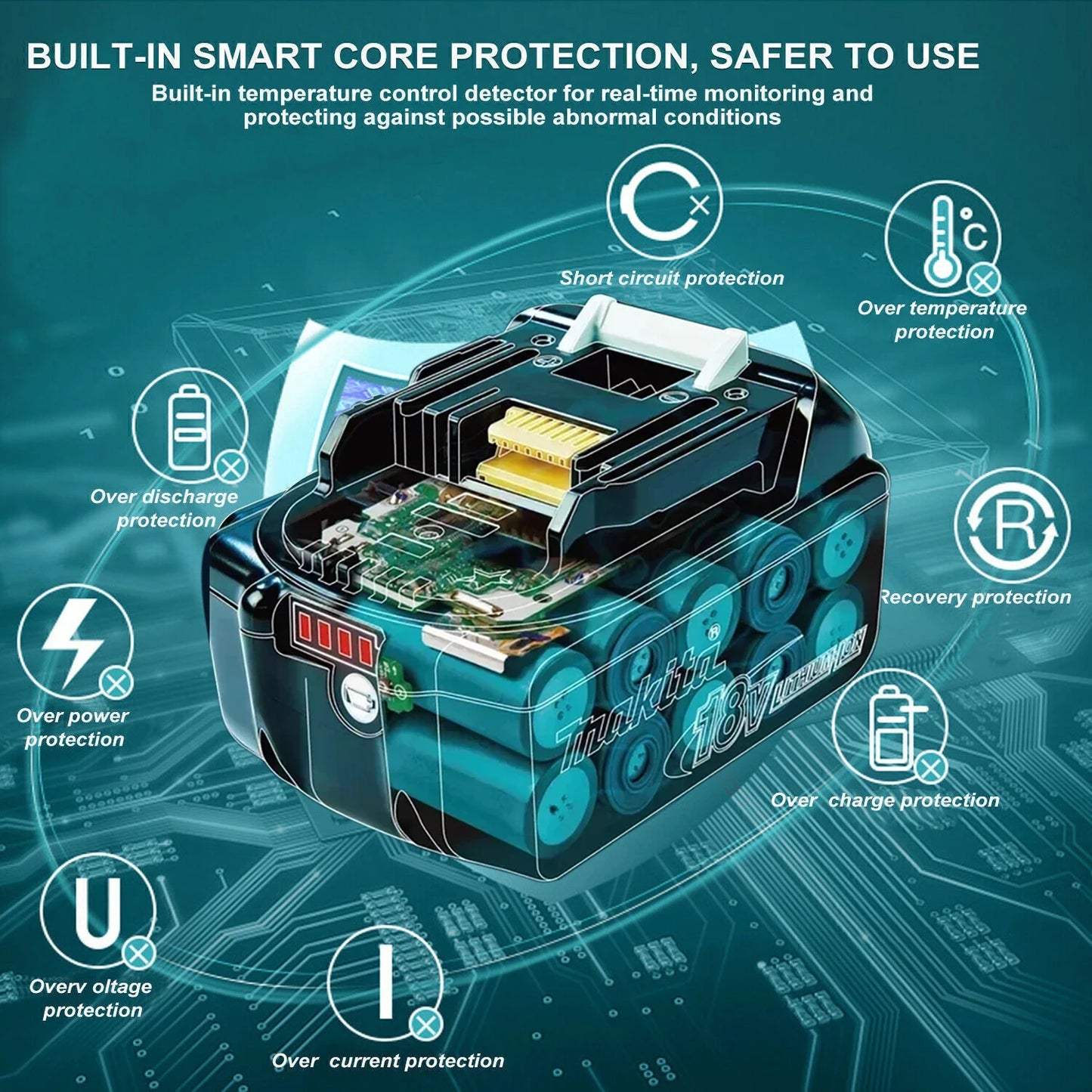 Genuine Makita 18V Replacement Lithium Battery - 6Ah/5Ah/3Ah for BL1830B, BL1850B, BL1840, BL1860, BL1815