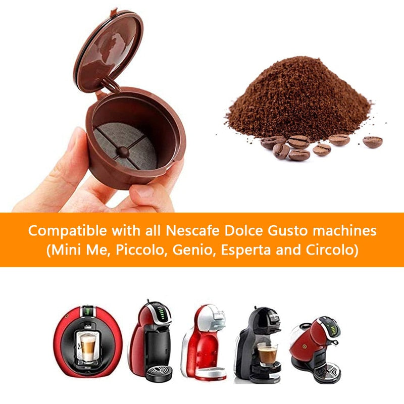 Reusable Coffee Filters Set - Refillable Coffee Capsules Pods for Dolce Gusto Coffee Maker - Includes Spoon and Cleaning Brush - 2/4/6 PCS