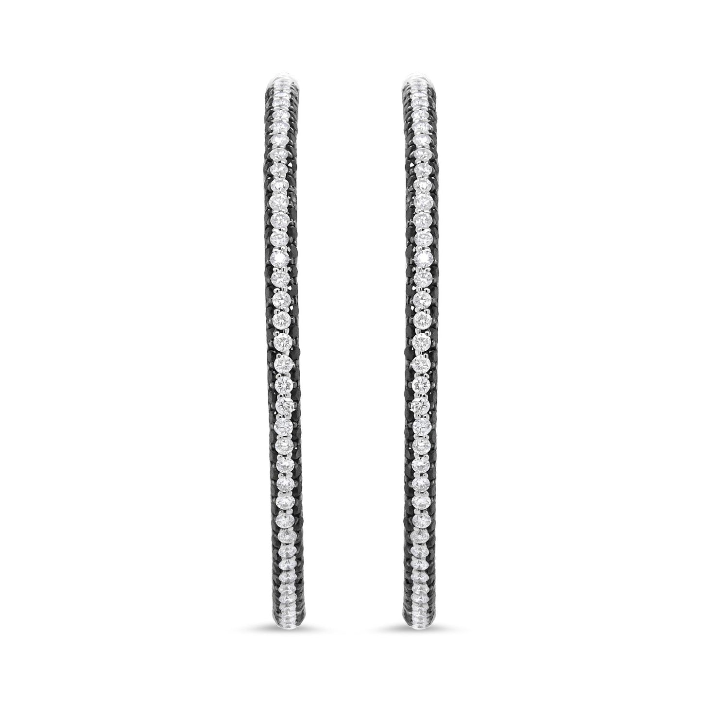 18K White Gold 3 1/4 Cttw Round Black and White Diamond Inside-Outside Hoop Earrings (Black and F-G Color, VS1-VS2 Clari