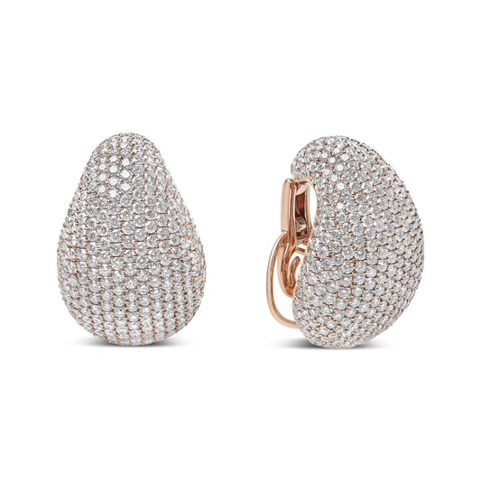 18K Rose Gold 13 1/5 Cttw Micro-Pave Diamond Sculptural Design Statement Omega Back Earrings (G-H Color, SI1-SI2 Clarity