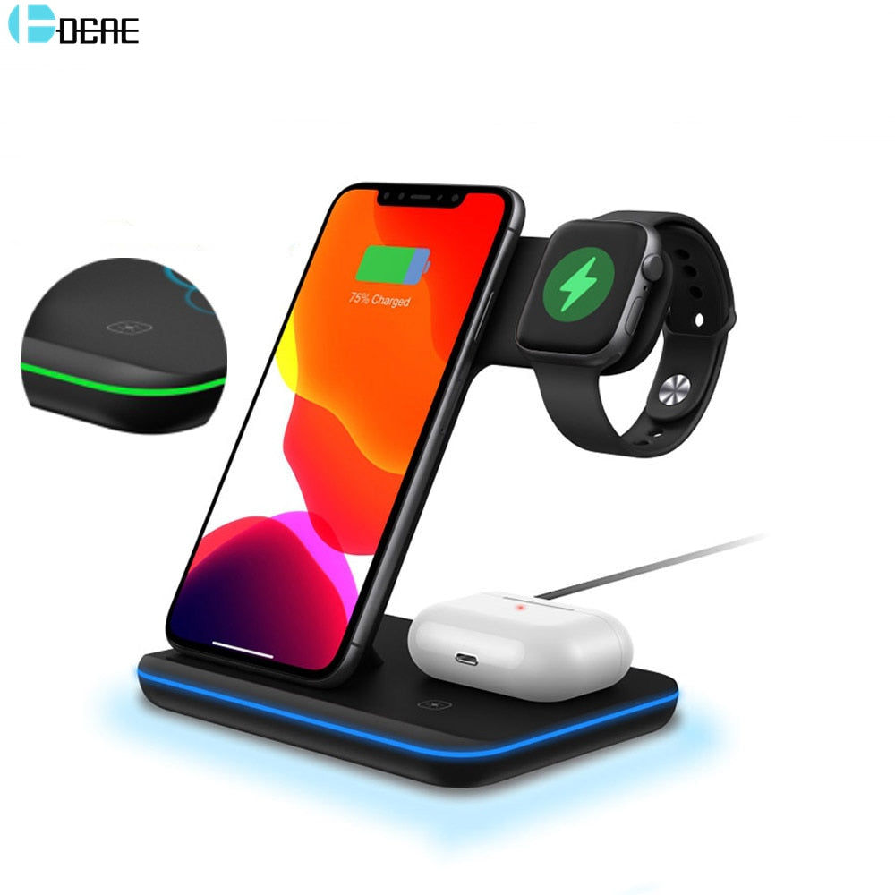 Wireless Charger Stand - 15W, 3 in 1 Charging Dock Station for iPhone 14 13 12 11 XS XR X 8, AirPods Pro, Apple Watch iWatch 7