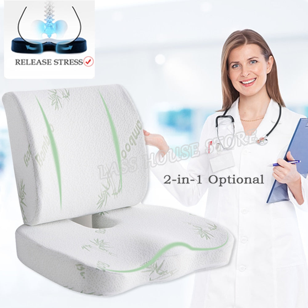 Orthopedic Hemorrhoids Seat Cushion - Memory Foam Rebound Cushion - Lumbar Support for Office Chair - Pain Relief Pillow