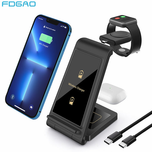 Wireless Charger Stand 3 in 1 - 20W Fast Charging Dock Station for Apple Watch, AirPods Pro, and iPhone 14 13 12 11 XS XR X 8