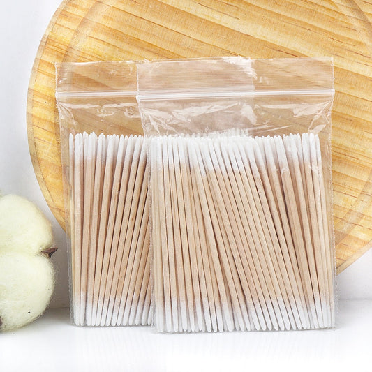 Disposable Ultra-small Cotton Swab Brush - 100/300 Pcs, Lint-Free Micro Wood Makeup Brushes, Eyelash Extension Glue Removing Tools